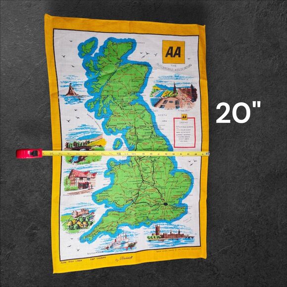 Vintage AA Map of Great Britain Linen Wall Hanging 30"x20" Blackstaff Irish - Picture 5 of 6